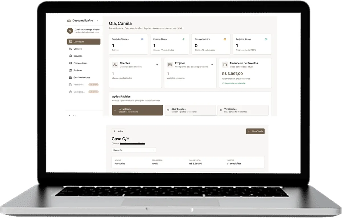 Notebook exibindo o dashboard do DescomplicaPro
